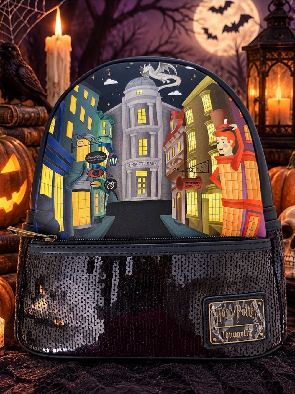 Loungefly Navy Multi Diagon Alley Sequin Mini Backpack